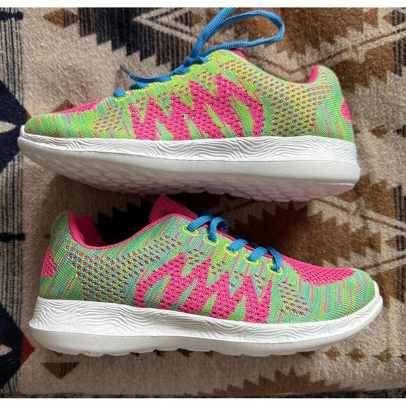 Gears Neon Knit Running Shoes Women’s Size 7 Pink Green Blue Lightweight - Picture 2 of 6